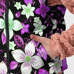 Детский жилет Фиолетово-белые цветы на чёрном фоне, цвет: 3D-светло-серый — фото 2