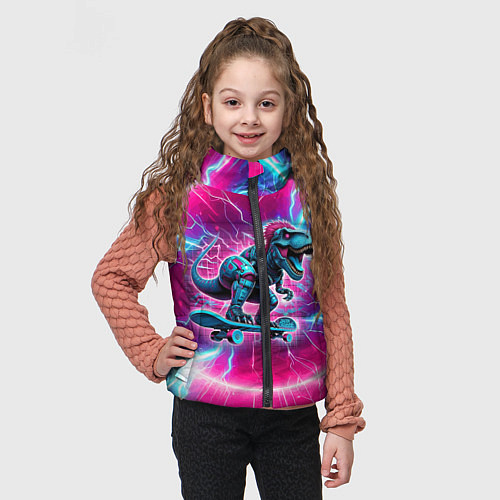 Детский жилет Cyber tyrannosaurus is a cool skateboarder / 3D-Черный – фото 3