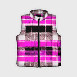 Детский жилет Белые полосы на чёрно-розовом фоне, цвет: 3D-светло-серый