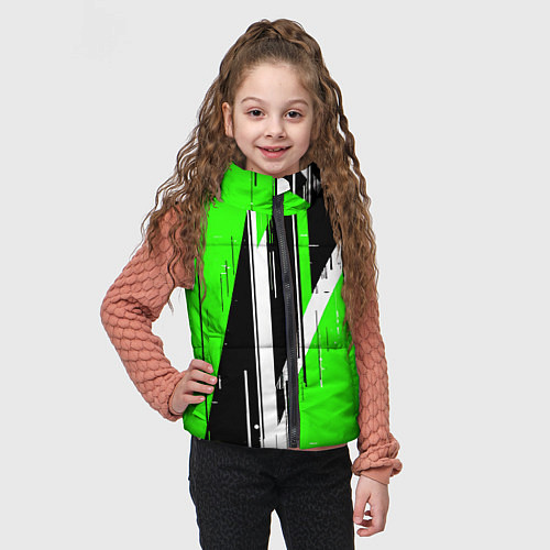 Детский жилет Чёрно-белые вертикальные полосы на зелёном фоне / 3D-Черный – фото 3