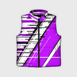 Детский жилет Чёрно-белые глитч полосы на фиолетовом фоне, цвет: 3D-светло-серый