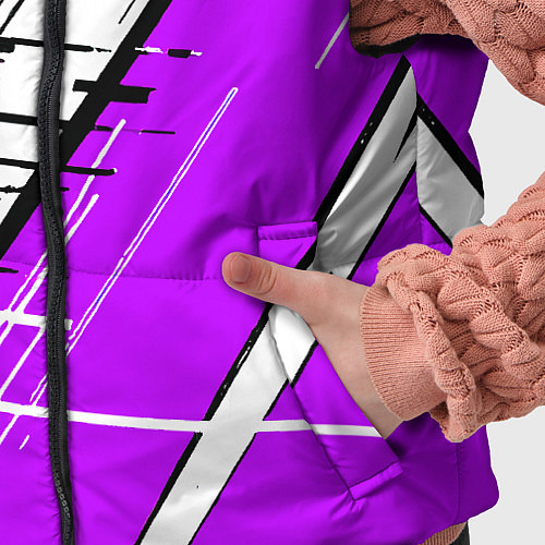 Детский жилет Чёрно-белые глитч полосы на фиолетовом фоне / 3D-Светло-серый – фото 5