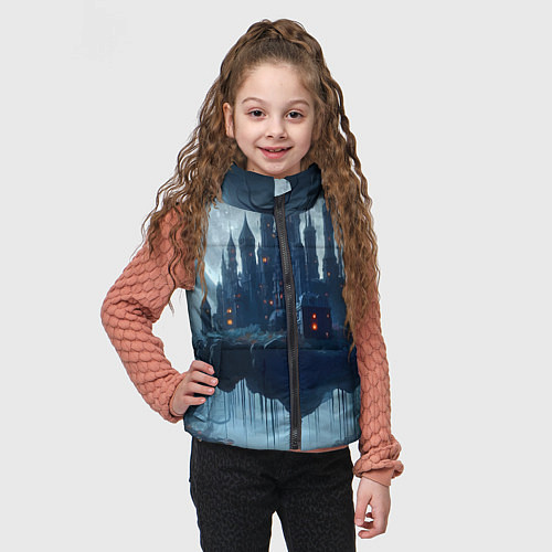 Детский жилет Замок Дракулы и неоновые грибы - нейроарт фантазия / 3D-Черный – фото 3