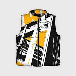 Детский жилет Чёрно-белые абстрактные линии на жёлтом фоне, цвет: 3D-светло-серый