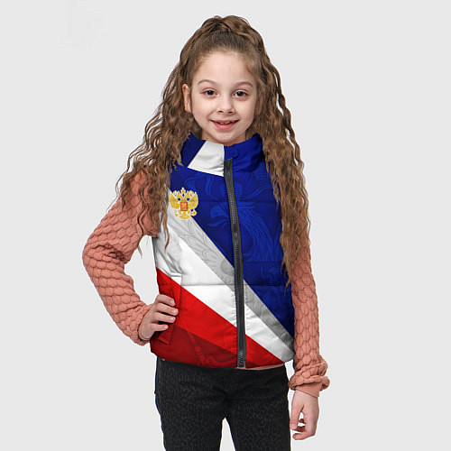 Детский жилет Герб России - триколор / 3D-Черный – фото 3