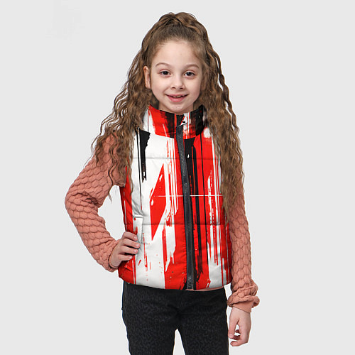 Детский жилет Вертикальные чёрно-белые линии на красном фоне / 3D-Красный – фото 3