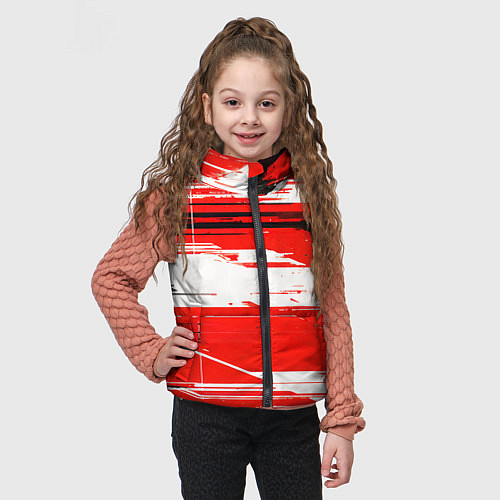 Детский жилет Горизонтальные чёрно-белые линии на красном фоне / 3D-Черный – фото 3