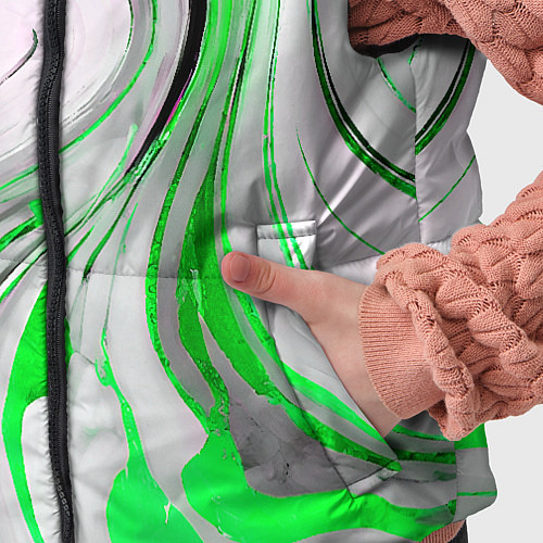 Детский жилет Волнистые чёрно-зелёные линии на белом фоне / 3D-Светло-серый – фото 5