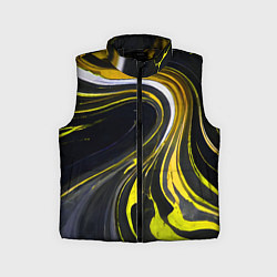 Детский жилет Волнистые бело-жёлтые линии на чёрном фоне, цвет: 3D-черный