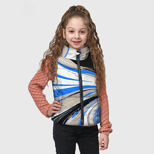 Детский жилет Волнистые бело-синие линии на чёрном фоне / 3D-Черный – фото 3