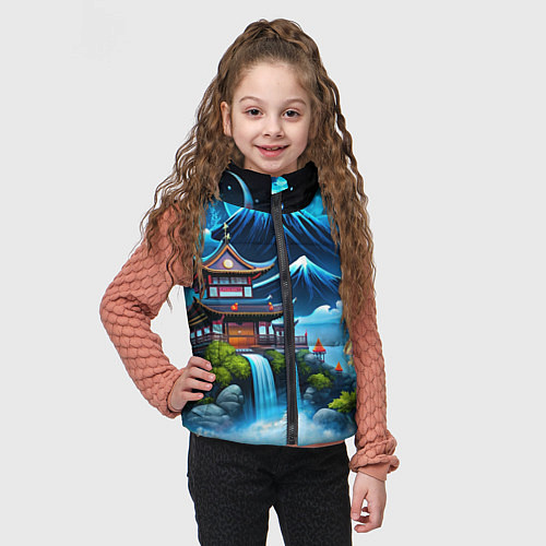 Детский жилет Водопад и горы Японии / 3D-Черный – фото 3