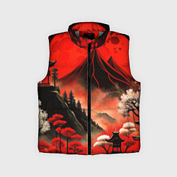 Детский жилет Япония природа в красном цвете, цвет: 3D-светло-серый