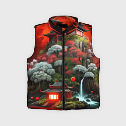 Детский жилет Японская гора природа, цвет: 3D-красный