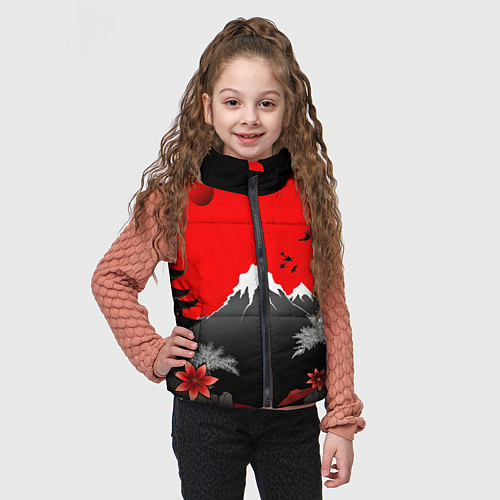 Детский жилет Японская гора и красная луна / 3D-Черный – фото 3