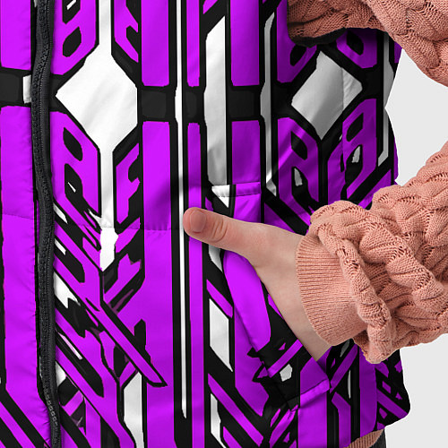 Детский жилет Чёрно-фиолетовые техно полосы на белом фоне / 3D-Светло-серый – фото 5