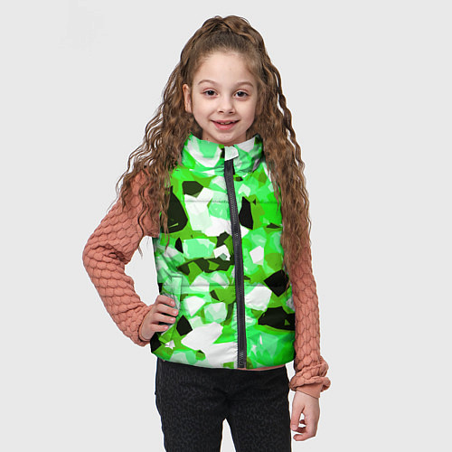 Детский жилет Green and white abstraction on a black background / 3D-Черный – фото 3