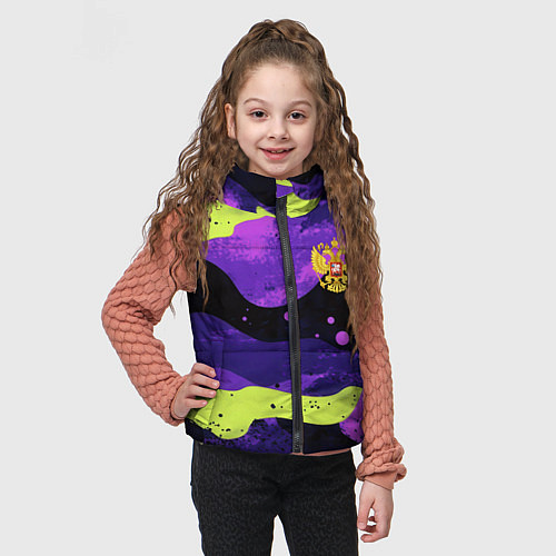 Детский жилет Черно-фиолетовый камуфляж и золотой герб РФ / 3D-Черный – фото 3