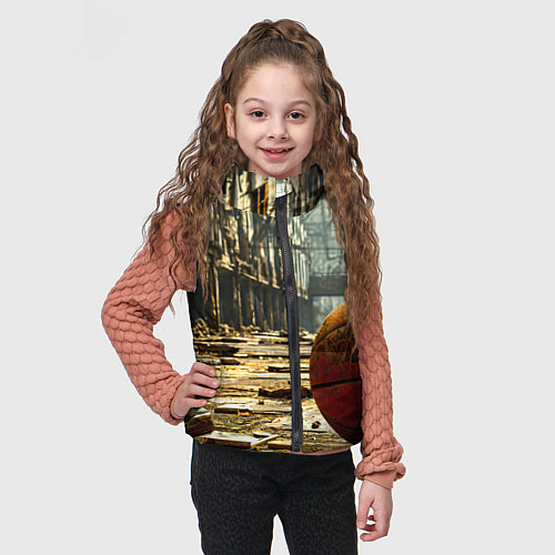 Детский жилет Баскетбольный мяч и город постапокалипсиса / 3D-Светло-серый – фото 3