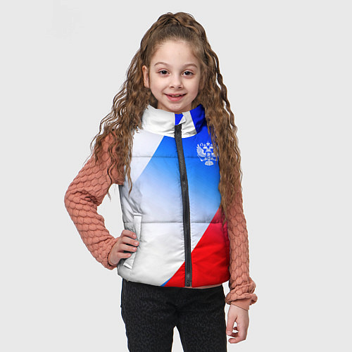 Детский жилет Герб России на фоне цветов флага градиент / 3D-Красный – фото 3
