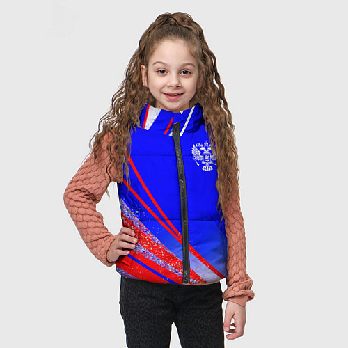 Детский жилет Герб России на фоне цветов флага государства / 3D-Черный – фото 3