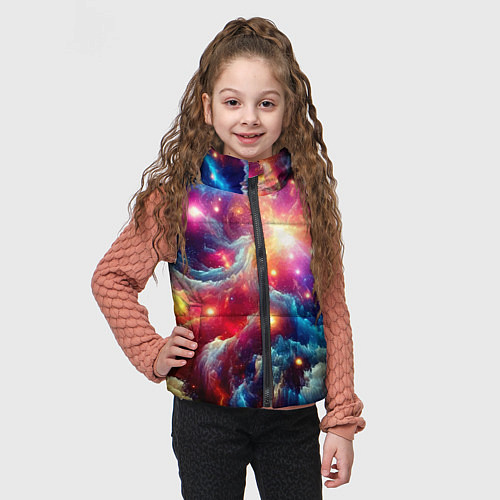 Детский жилет Colorfull neon space clouds - ai art fantasy / 3D-Черный – фото 3