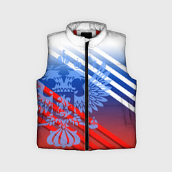 Детский жилет Герб России на фоне цветов флага и полосы, цвет: 3D-красный