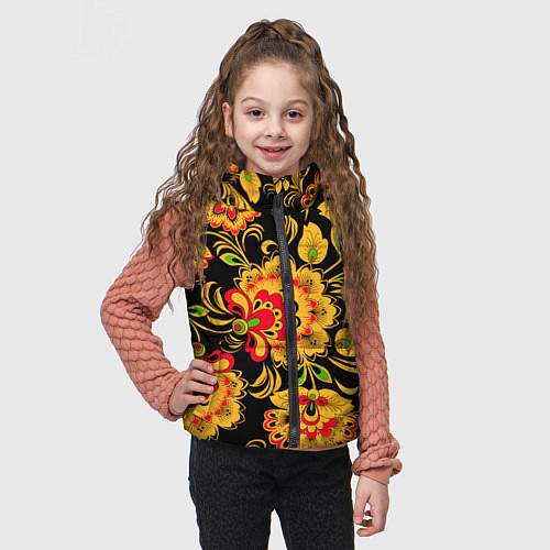 Детский жилет Хохлома - роспись / 3D-Черный – фото 3
