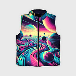Детский жилет Неоновый разноцветный космос, цвет: 3D-черный