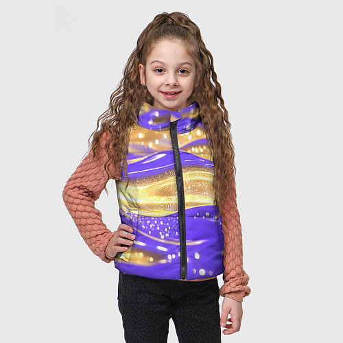 Детский жилет Фиолетово-золотая жидкая текстура / 3D-Черный – фото 3