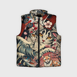Детский жилет Котики и рыбки в сакуре, цвет: 3D-светло-серый