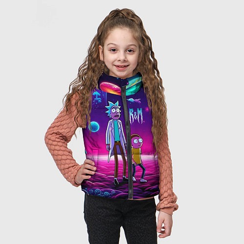 Детский жилет Морти и Рик на планете неоновых сказочных грибов / 3D-Черный – фото 3