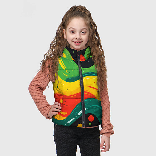 Детский жилет Желто-зеленая краска текстура / 3D-Черный – фото 3
