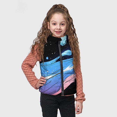 Детский жилет Синяя волна на черном - текстура / 3D-Черный – фото 3