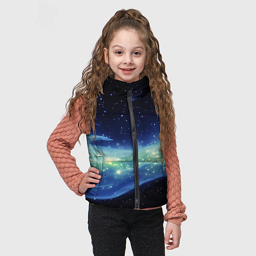 Детский жилет Синяя волна с зеленым оттенком на черном / 3D-Черный – фото 3