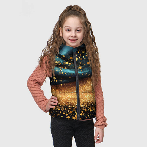 Детский жилет Золотинки на бирюзовой текстуре / 3D-Черный – фото 3