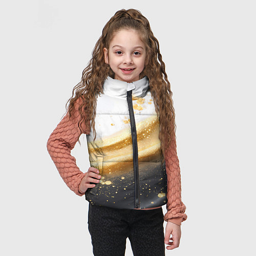 Детский жилет Черно-золотая текстура на белом / 3D-Черный – фото 3