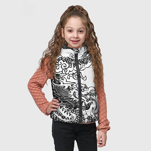 Детский жилет Татуировка дракона на белом / 3D-Черный – фото 3