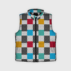 Детский жилет Узор в горошек пэчворк разноцветный, цвет: 3D-черный