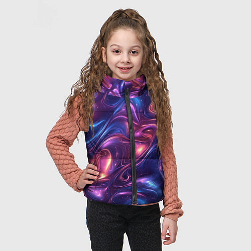 Детский жилет Абстрактные волны и завитки - сине-фиолетовый патт / 3D-Черный – фото 3