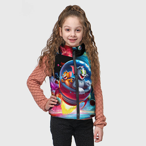 Детский жилет Том и Джерри летят в ракете - нейроарт / 3D-Черный – фото 3