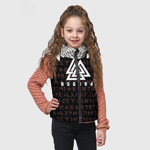 Детский жилет Асгард на фоне рун и валькнут / 3D-Черный – фото 3