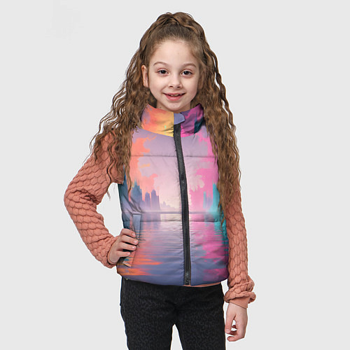 Детский жилет Город в розовом тумане / 3D-Черный – фото 3