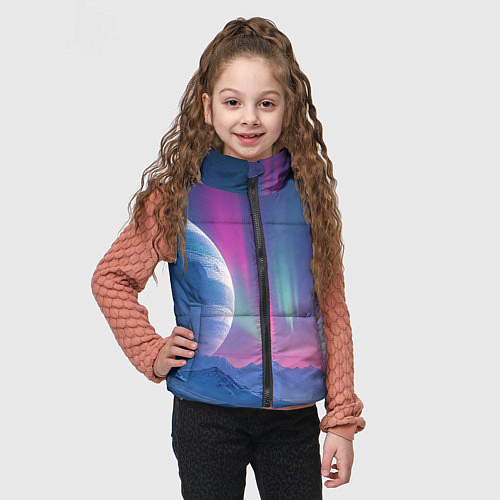 Детский жилет Неоновый космос северного сияния / 3D-Черный – фото 3