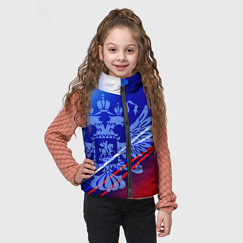 Детский жилет Герб России и градиент бело-сине-красный / 3D-Черный – фото 3
