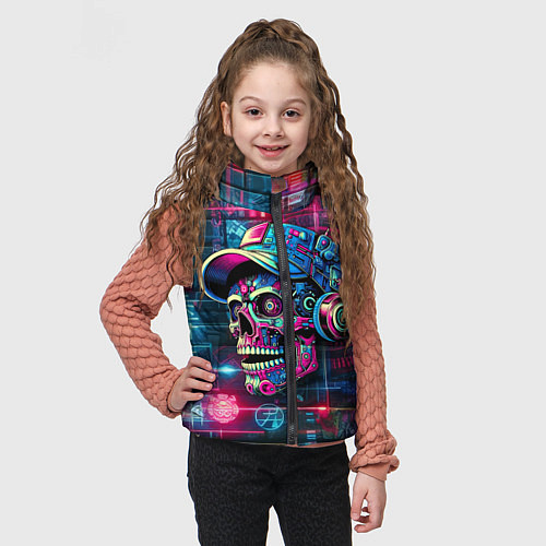 Детский жилет Кибер чувак череп на фоне граффити - нейроарт / 3D-Черный – фото 3