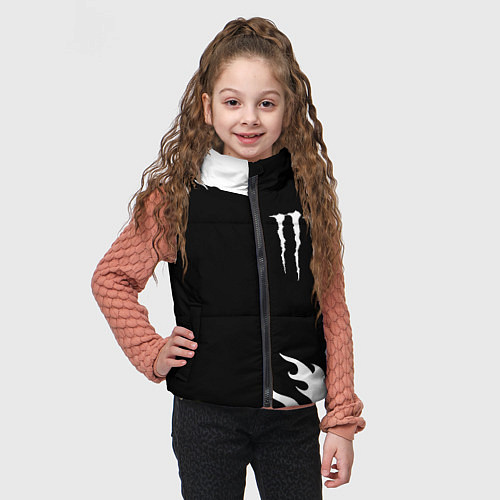 Детский жилет Monster energy белый огонь / 3D-Черный – фото 3