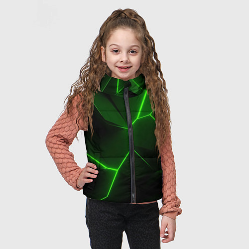 Детский жилет Зеленая текстура с неоном / 3D-Черный – фото 3