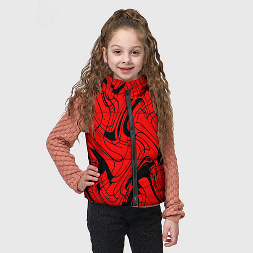 Детский жилет Чёрно-красный абстрактный линии / 3D-Черный – фото 3