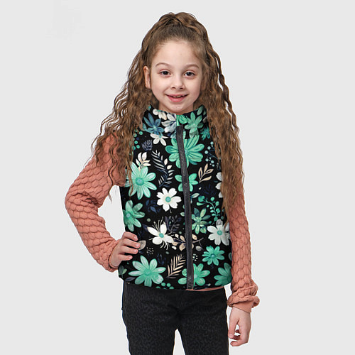 Детский жилет Чёрный в зелёный цветочек стилизованный / 3D-Черный – фото 3