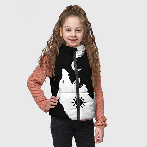 Детский жилет Мистические волки дня и ночи инь-янь / 3D-Черный – фото 3